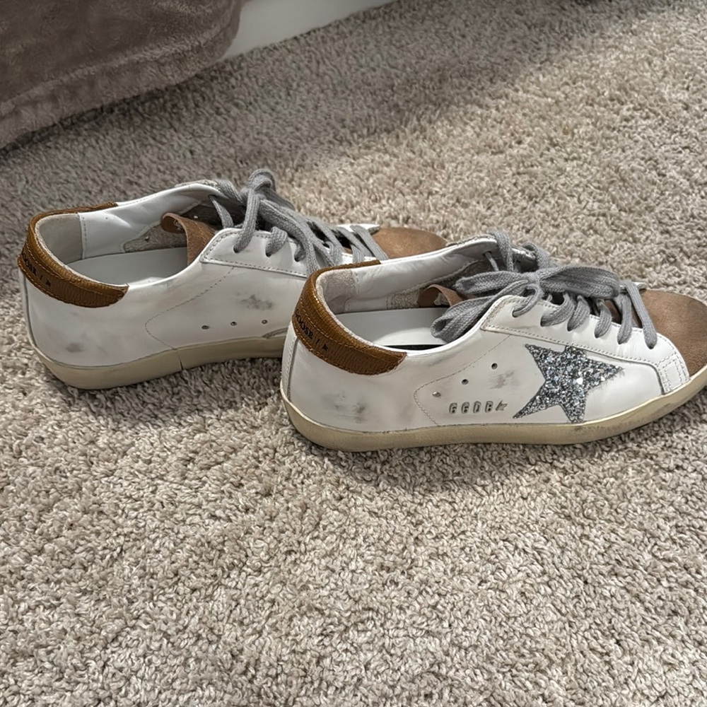 Golden Goose White and Brown Sneakers